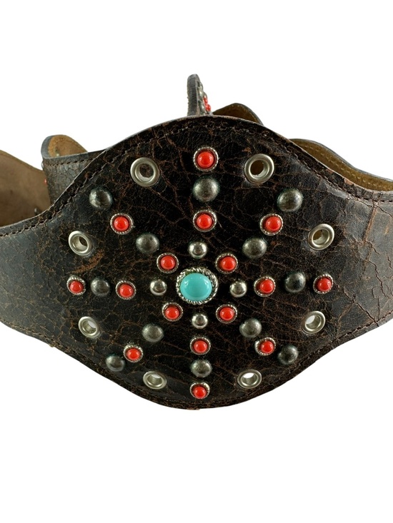 Rare Vintage STREETS AHEAD Brown Wide Leather Western Belt Conchos M 34 USA